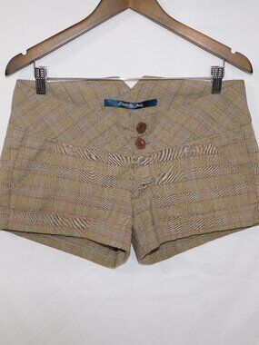 Celebrity Pink Womens junior 11 Low Rise Glen Plaid Tan Brown 3" Mini Shorts